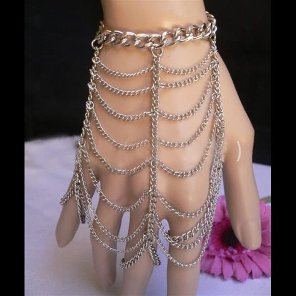Asphire Gothic Finger Ring Chain Bracelet Layered Lariat Tassel Slave Bracelet